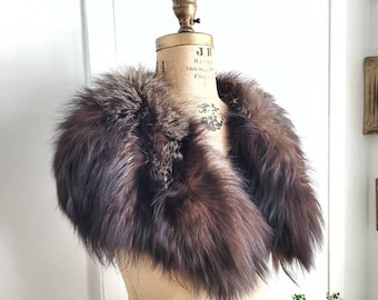 Vintage Silver Fox  Fur Collar, Fox Fur Collar,Vintage Fur Collar,  Fox Fur Shawl,  silver fox  Scarf,