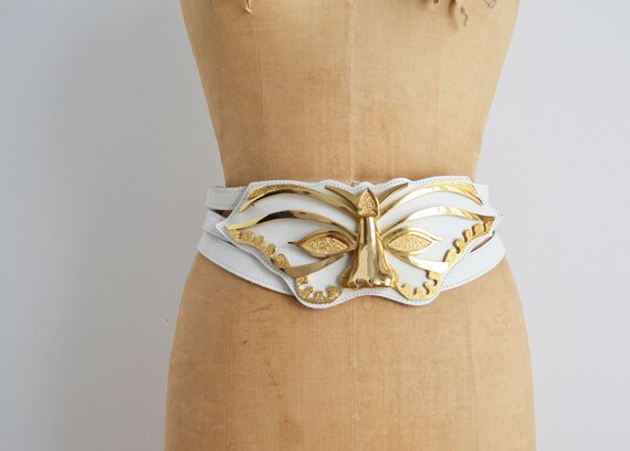 vintage 80s white wide belt