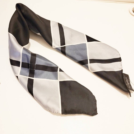 vintage black gray Silk  bandana Scarf small 21 b… - image 1