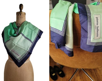 Vintage Pierre Balmain silk scarf green blue geometric square scarf