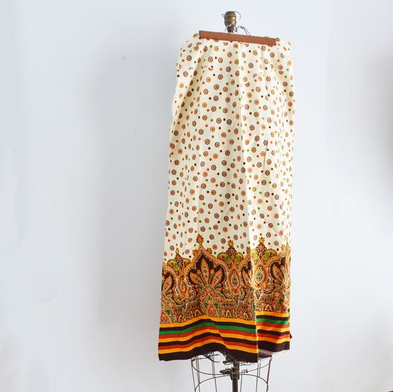 vintage 70s maxi dress floral off white cotton ski