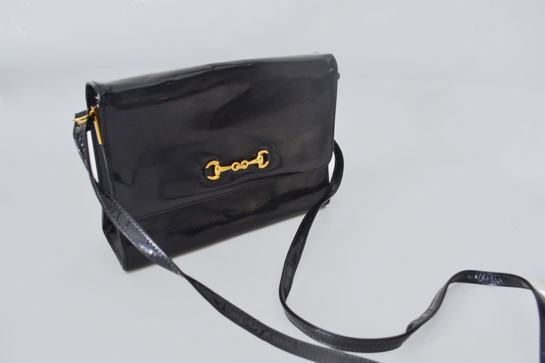 vintage patent leather horse bit bag Made in Canada
