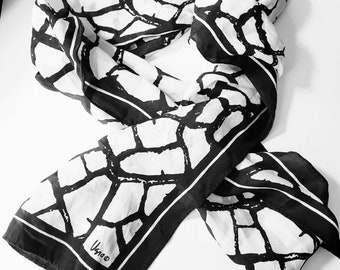 Vintage Vera Neumann silk scarf black and white long scarf