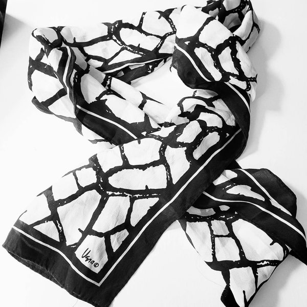 Vintage Vera Neumann silk scarf black and white long scarf