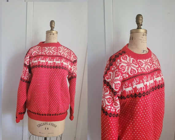 christmas sweater reindeer icelendic sweater Wool… - image 1