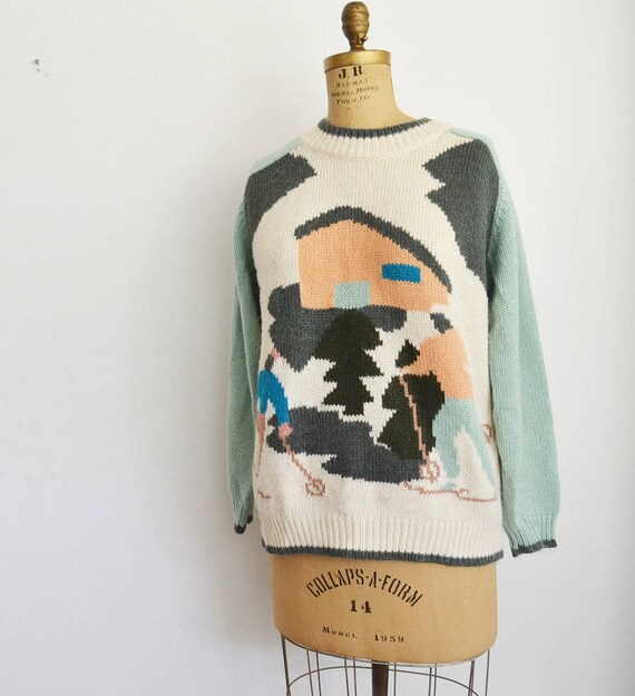 80s Vintage Ski Sweater novelty jumper Sz L
