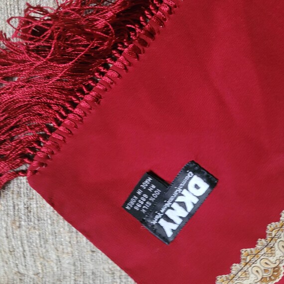 vintage DKNY mens red silk scarf with fringes,men… - image 5