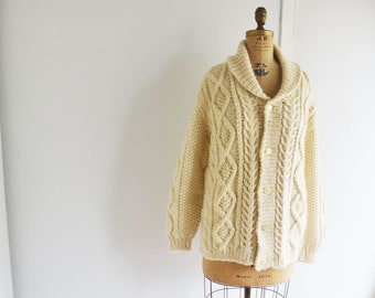 Vintage Cream  handknit fisherman cardigan sweater