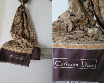 vintage Christian Dior men's  silk scarf paisley Brown opera foulard
