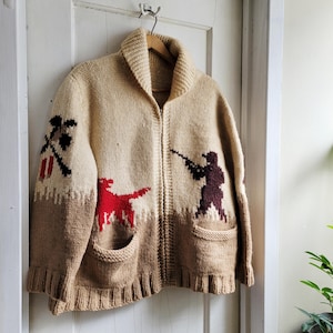 Vintage Hand Knit Wool Cowichan Sweater, Cardigan (B146 Vintage Hand Knit Wool Cowichan Sweater, Cardigan (B146