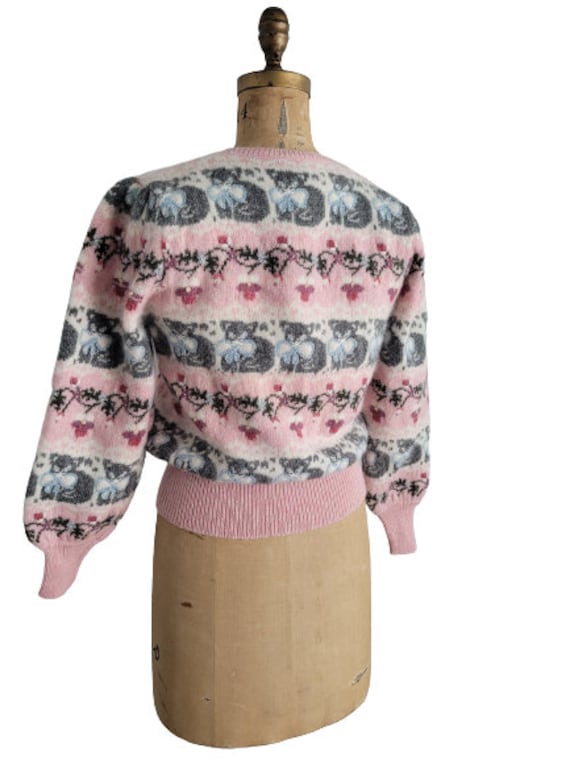 80s  Susan Bristol cat sweater pink novelty wool … - image 4