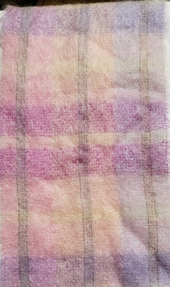 Vintage Woven Mohair  Scarf Wrap Mauve pink cream… - image 3