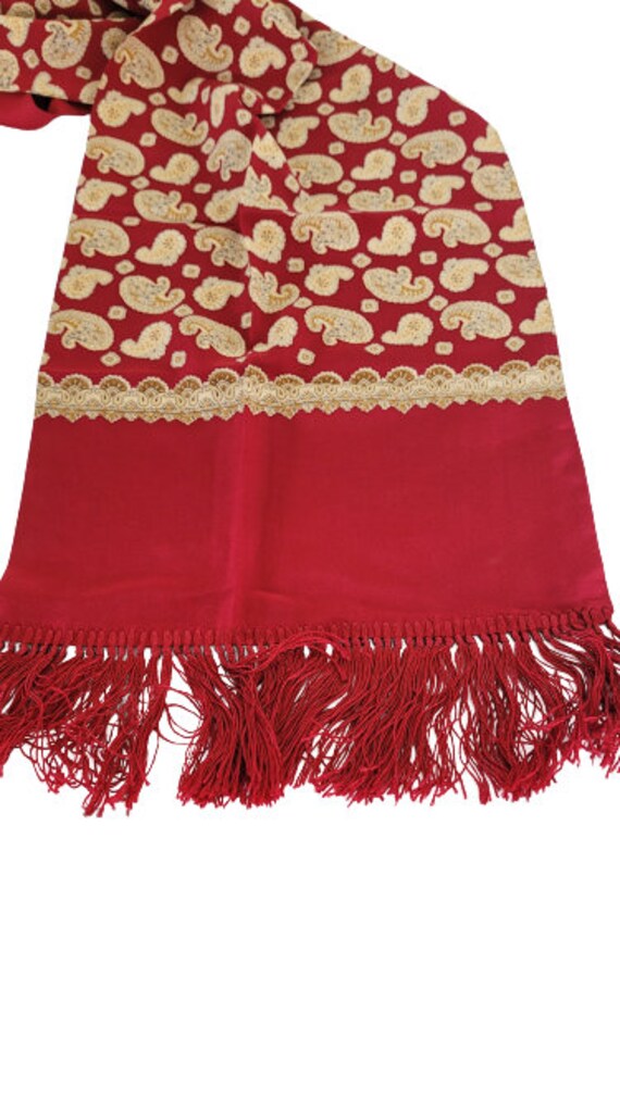 vintage DKNY mens red silk scarf with fringes,men… - image 3