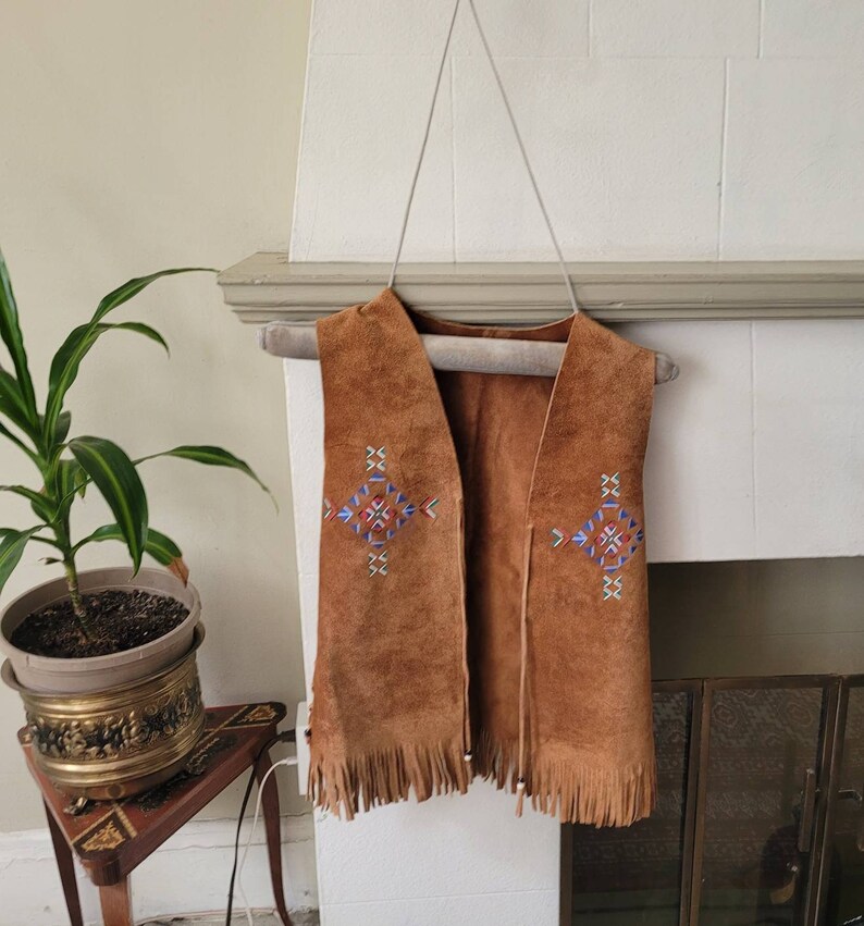 Brown Handwoven Ikat Vest with fringes