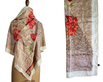Vintage cream floral silk scarf By Anne de Sevil large 34 by 34