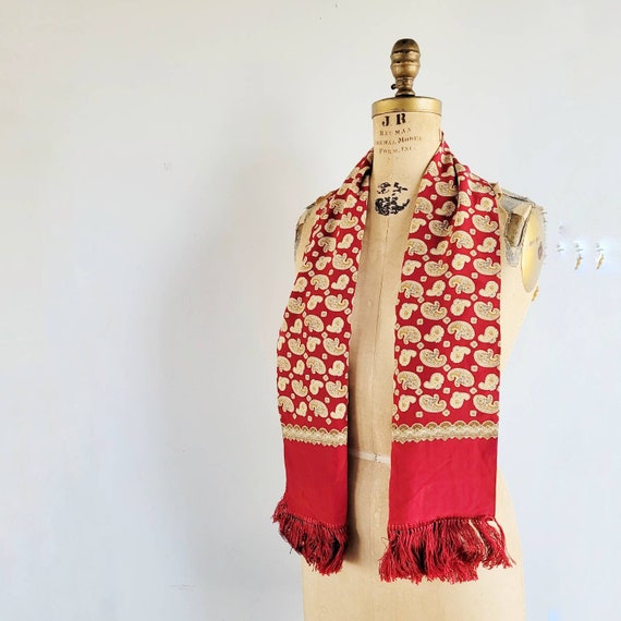 vintage DKNY mens red silk scarf with fringes,men… - image 4