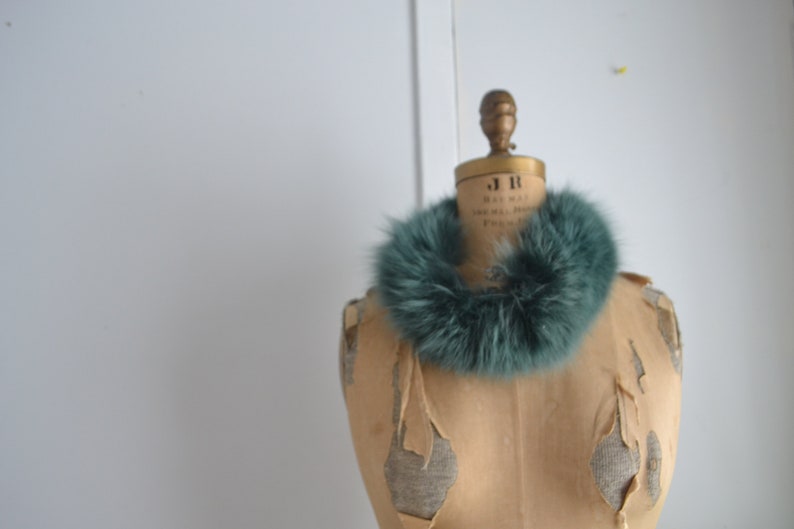 Vintage Green fox fur headband cowl scarf image 3