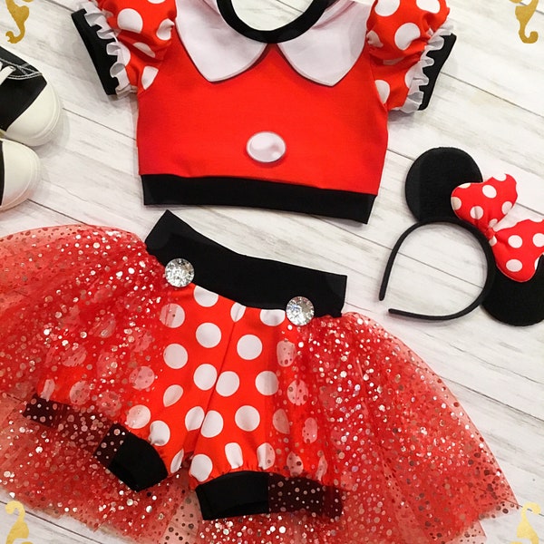 MISS MOUSE bubble shorties set with attached tulle skirt