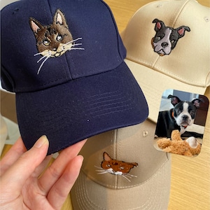 Custom Embroidered Pet Hat, Personalized Dog Portrait Hat, Custom Cat Hat, Pet Baseball Cap, Using Pet Photo, Gifts for Dog Mom Dog Dad