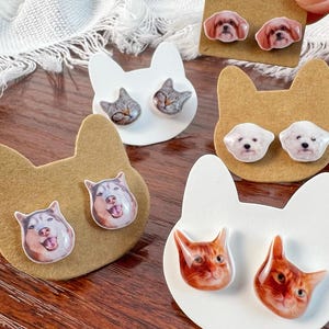 Handmade Pet Stud Earrings, Custom Pet Earrings, Custom Cat Earrings, Cute Dog Earrings for Dog Mom, Personalized Jewelry, Pet Memorial Gift