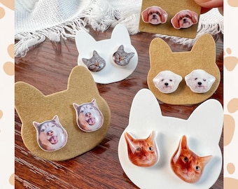 Pendientes de botón hechos a mano para mascotas, pendientes personalizados para perros y gatos, joyería personalizada con foto de mascota, regalo para mamás perrunas, regalo para amantes de los gatos, pendientes conmemorativos para mascotas.