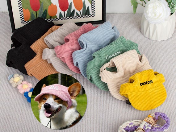 Custom Cap For Dog with Name, Embroidered Pet Corduroy Hat, Personalized Dog Hat, Adjustable Dog Cap, Cute Gift for Dog Mom & Dad