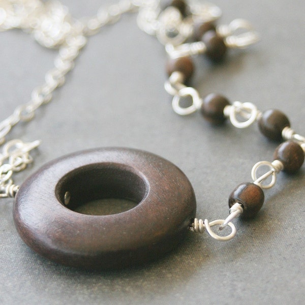 Asymmetrical Necklace with Ebony Wood Circles and Dots