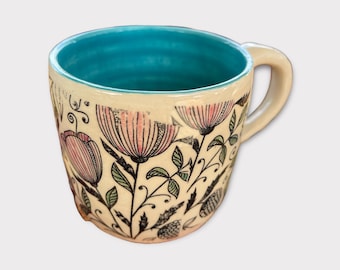 Floral design colorful handmade mug..FM2