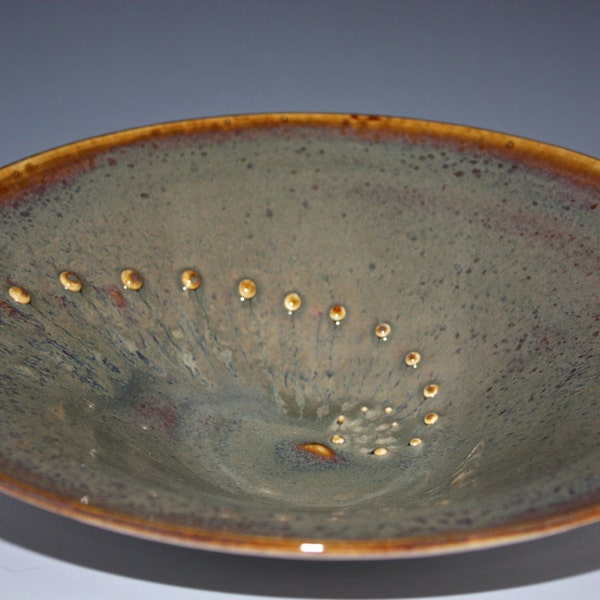 Ceramic Textured Serving Bowl Caramel Green Brown Blue ready to ship  11037
