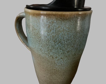 Handmade Ceramic Commuter Mug Turquoise Caramel Brown TM T2