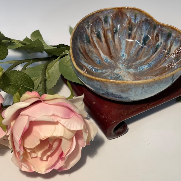 Heart Bowl-Blue-Brown-Turquoise cream Bowl HB-1