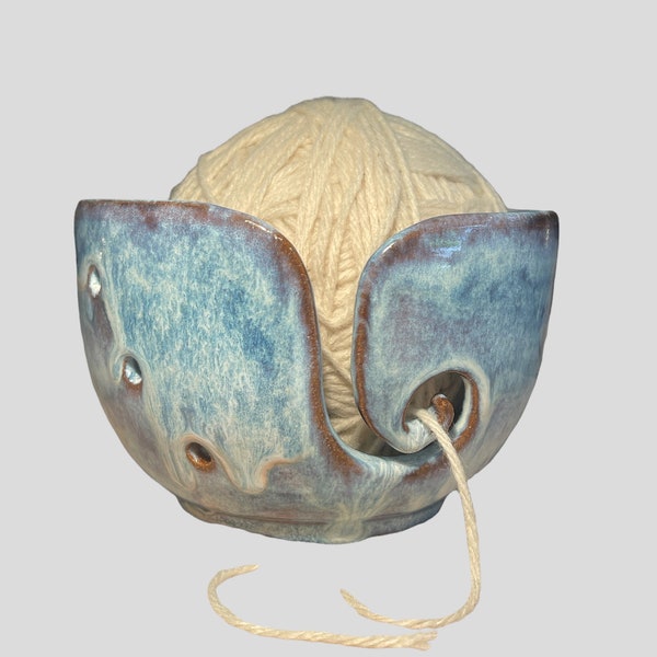 Ceramic Yarn Bowl  Yarn Bowl  Knitting Bowl Ceramic Yarn Bowl Handmade Yarn Bowl  Blue, Brown, cream , Yarn Bowl  YB 55