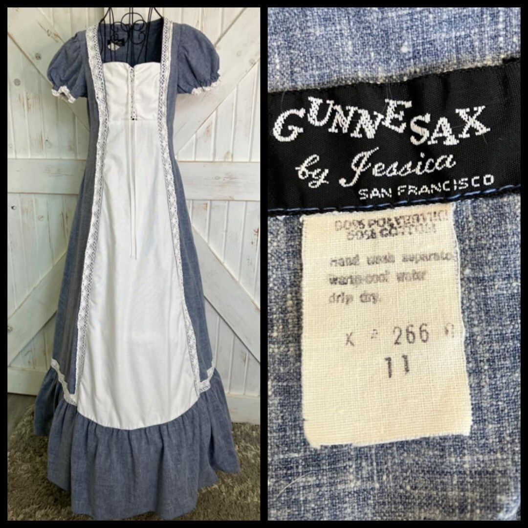 70s Vintage Gunne Sax Black Label Blue Denim Chambray Western Prairie ...