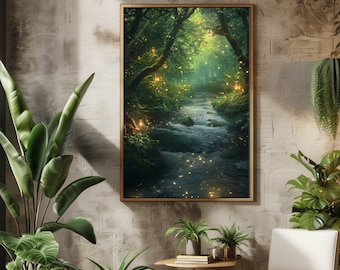 Digitale downloadposter met fantasiethema | Betoverde rivier kunstprint | Grillig landschap wanddecoratie | Afdrukbare muurkunst | Mystieke fantasie