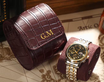 Personalized Luxury Leather Watch Roll Storage Case, 3 Watches Holder, Travel Watch Box For Men, Gift For Him, Groomsmen Gift,Christmas Gift
