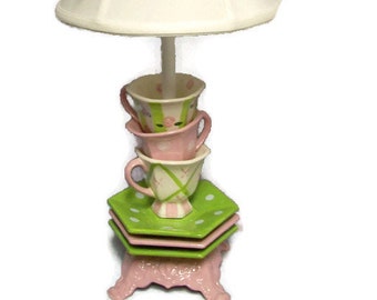 Whimsical Stacked Teacups Lamp - Children's Lighting - Tea Party Decor