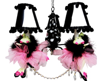 Pink and Black TuTu Frogs Chandelier