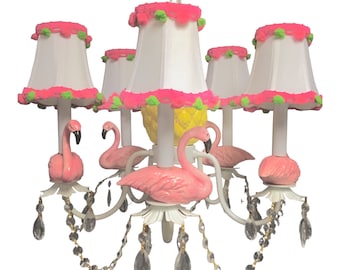 Pink Flamingo Chandelier: Tropical Beach House Lighting