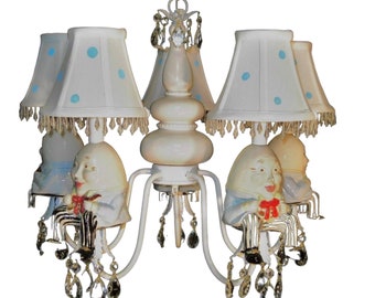 Humpty Dumpty Nursery Chandelier: Handpainted Porcelain, Nursery Rhyme Decor