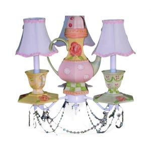 Teapot Chandelier - Tea Cups and Saucers Chandelier -  Shabby Cottage Lighting