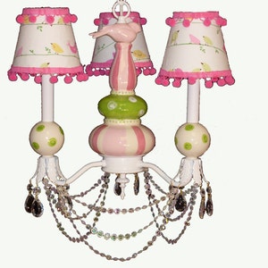 Kid&#39;s Ceiling Fixture - Pink and Green Decor  - Bird Chandelier