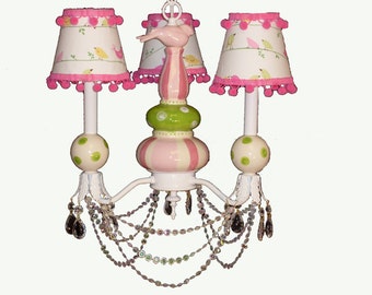 Kid's Ceiling Fixture - Pink and Green Decor  - Bird Chandelier