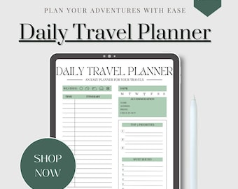 Itinerario de viaje diario / Plantilla de itinerario de viaje / Organizador de vacaciones / Programa de viaje / Planificador de itinerario / Plantilla editable de Canva