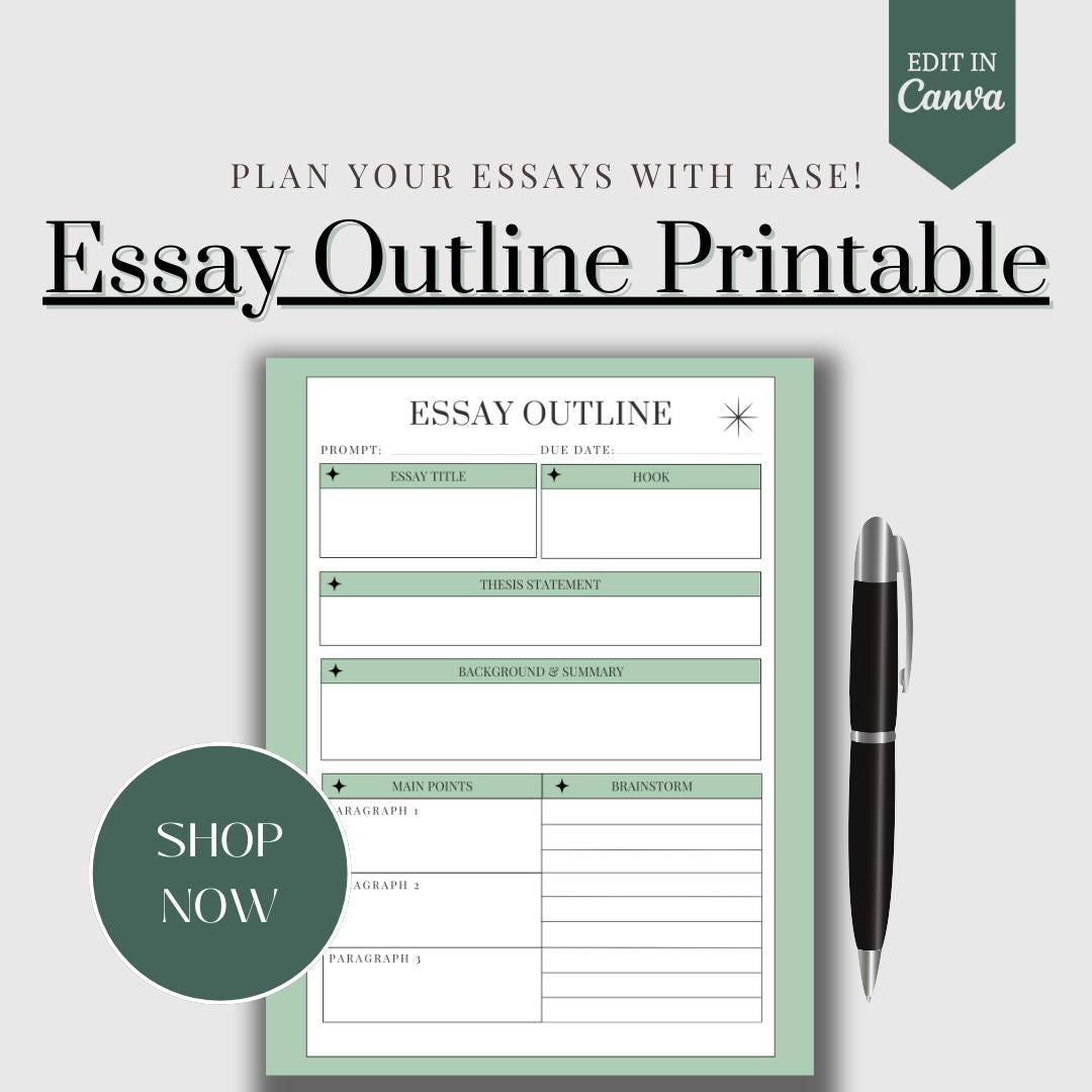 Essay Writing Template | Printable Essay Planner | College Essay Outline |  Student Essay | Blog Outline Template | Printable Worksheet - Etsy Israel, image size:1080x1080