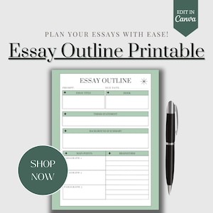 Essay Writing Template | Printable Essay Planner | College Essay Outline | Student Essay | Blog Outline Template | Printable Worksheet