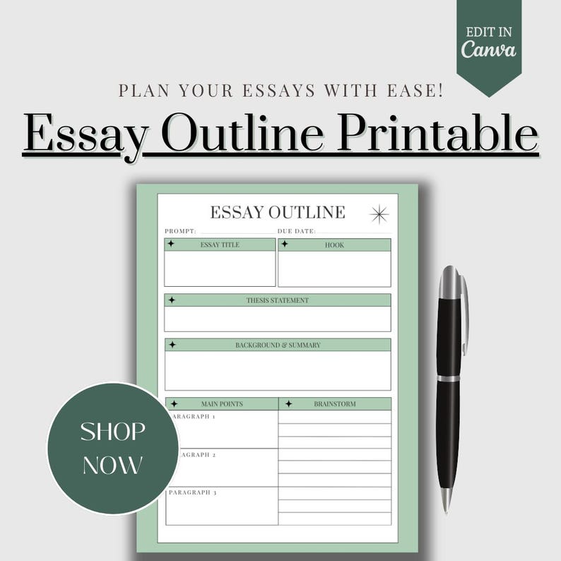 Essay Writing Template Printable Essay Planner College Essay Outline