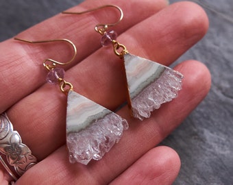 Amethyst earrings, Raw crystal earrings, February birthstone, Statement earrings, Boho earrings, Raw stone jewelry, Gemstone earrings, E118