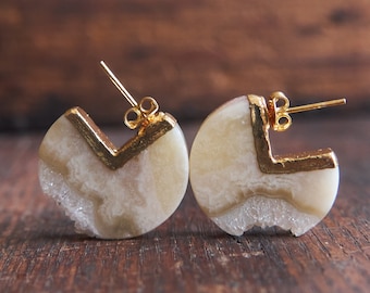 Quartz statement earrings, Raw crystal post earrings, Unique jewelry, Stone studs, Boho earrings, Raw stone jewelry, Gemstone earrings