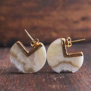 Quartz statement earrings, Raw crystal post earrings, Unique jewelry, Stone studs, Boho earrings, Raw stone jewelry, Gemstone earrings image 1