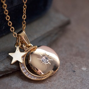 Moon necklace, Locket necklace, Photo locket, Celestial jewelry, Picture locket, Half moon necklace, Crescent moon locket, Gift For mom
